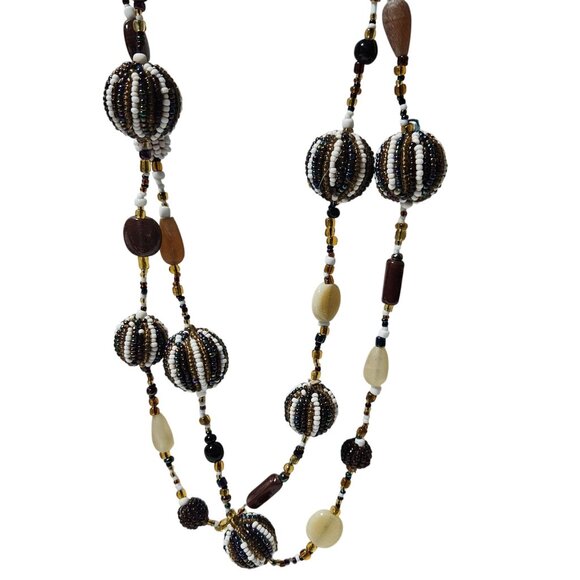 Handcrafted Boho Beaded Necklace Multicolor Striped Bead Balls Fashion Jewelry - Picture 1 of 5